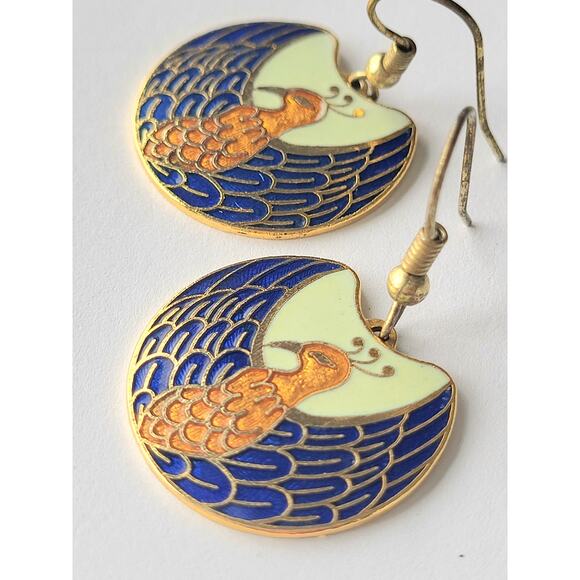 Laurel Burch Style Nile Bird Earrings Cloisonne Blue Pierced Boho - Picture 5 of 7